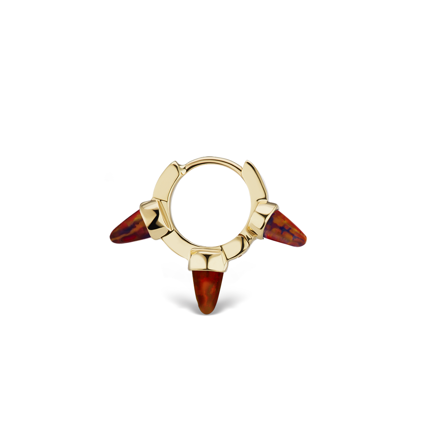 Triple Short Black-Red Opal Spike Hoop Earring