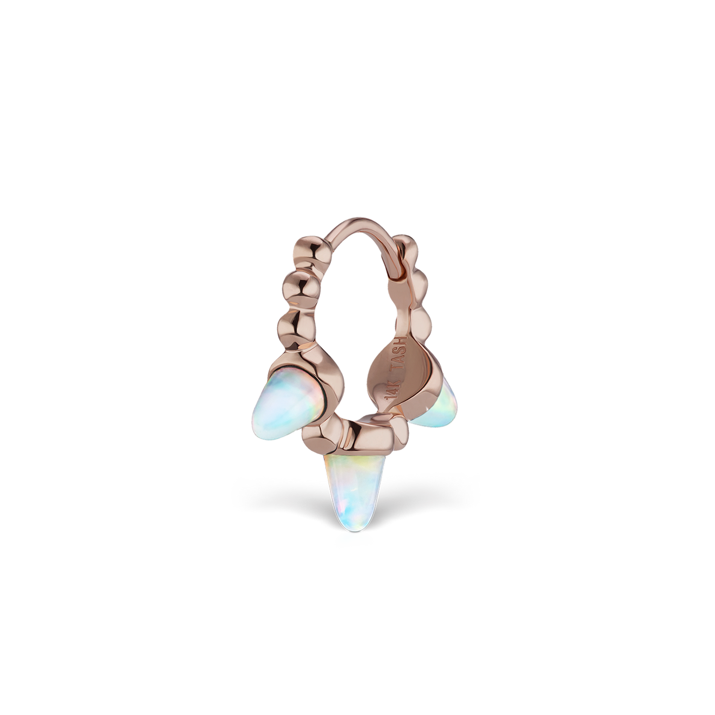 Triple Short Opal Spike Granulated Hoop Earring