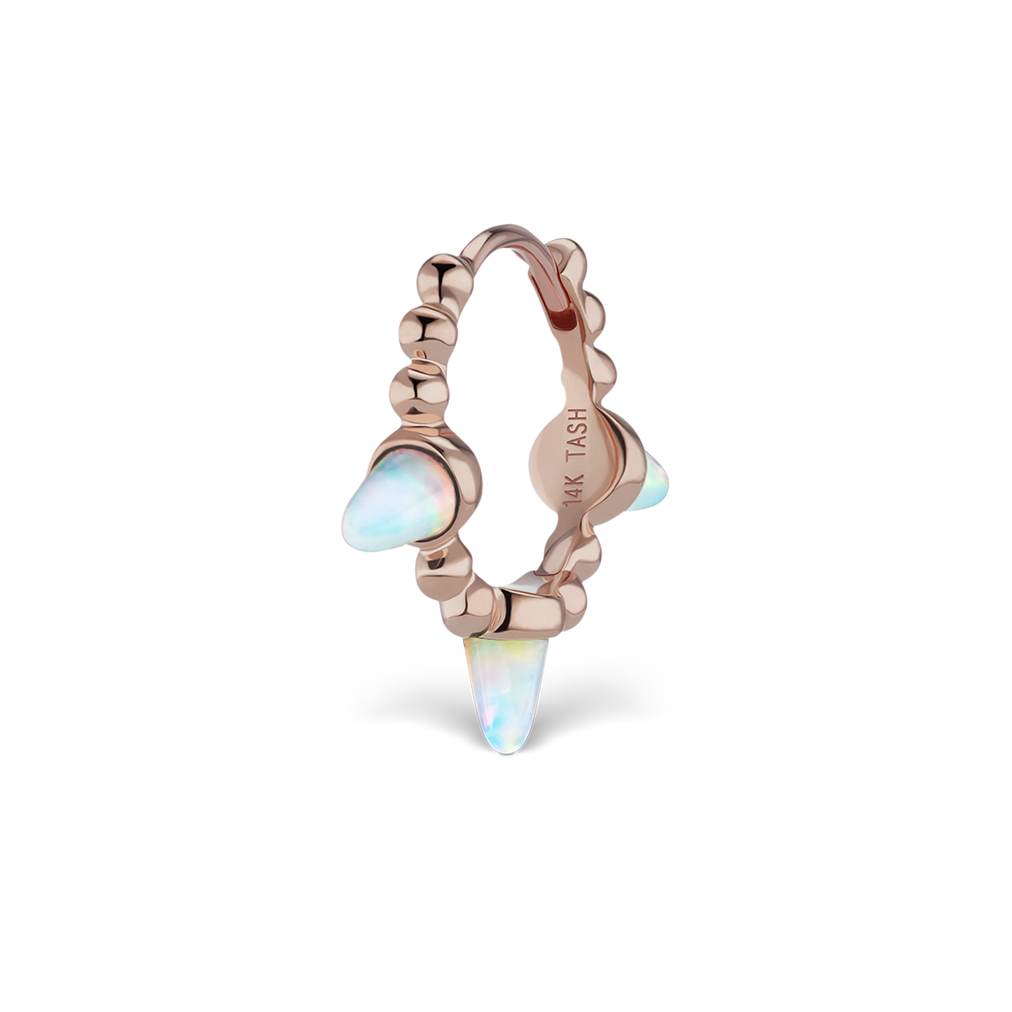 Triple Short Opal Spike Granulated Hoop Earring
