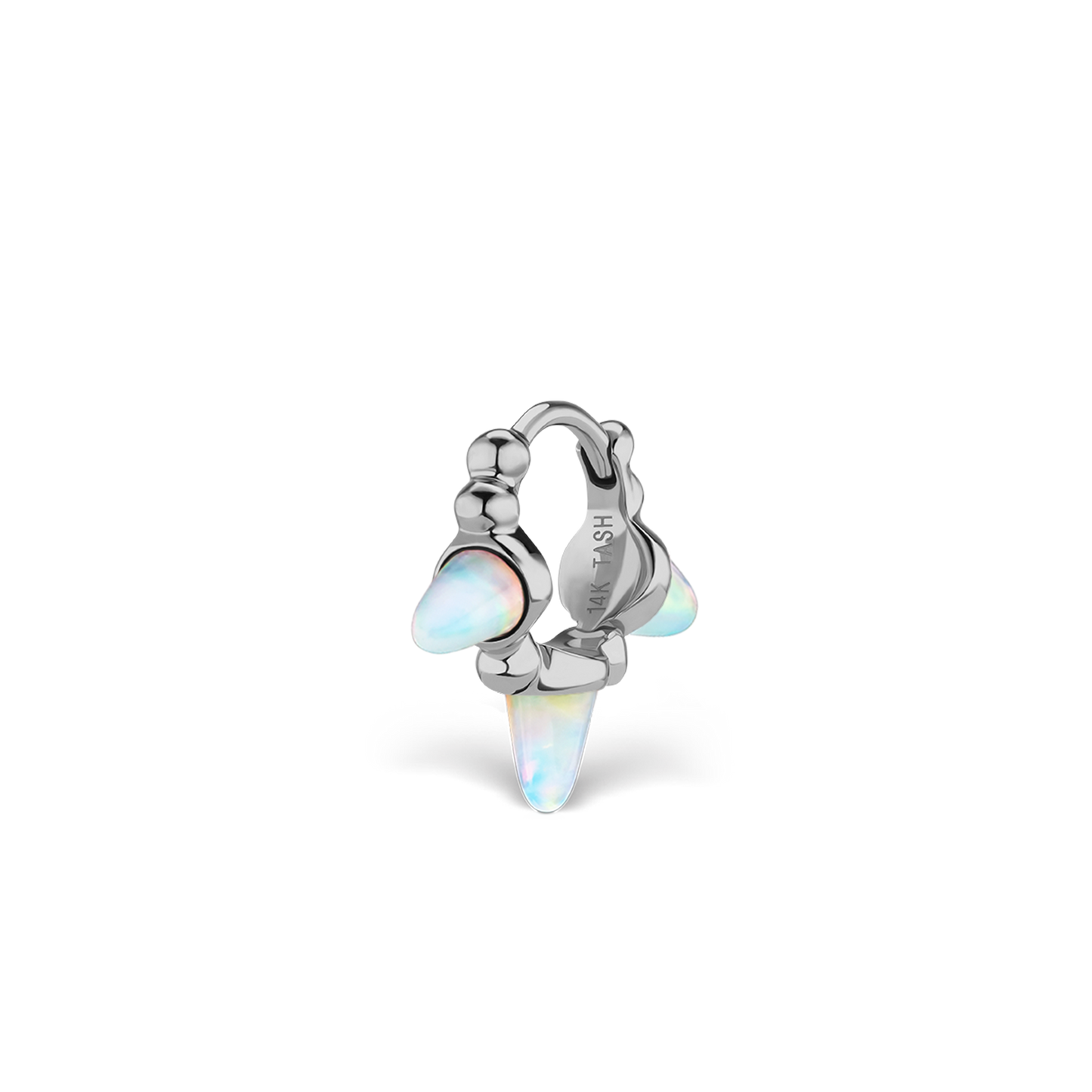 Triple Short Opal Spike Granulated Hoop Earring