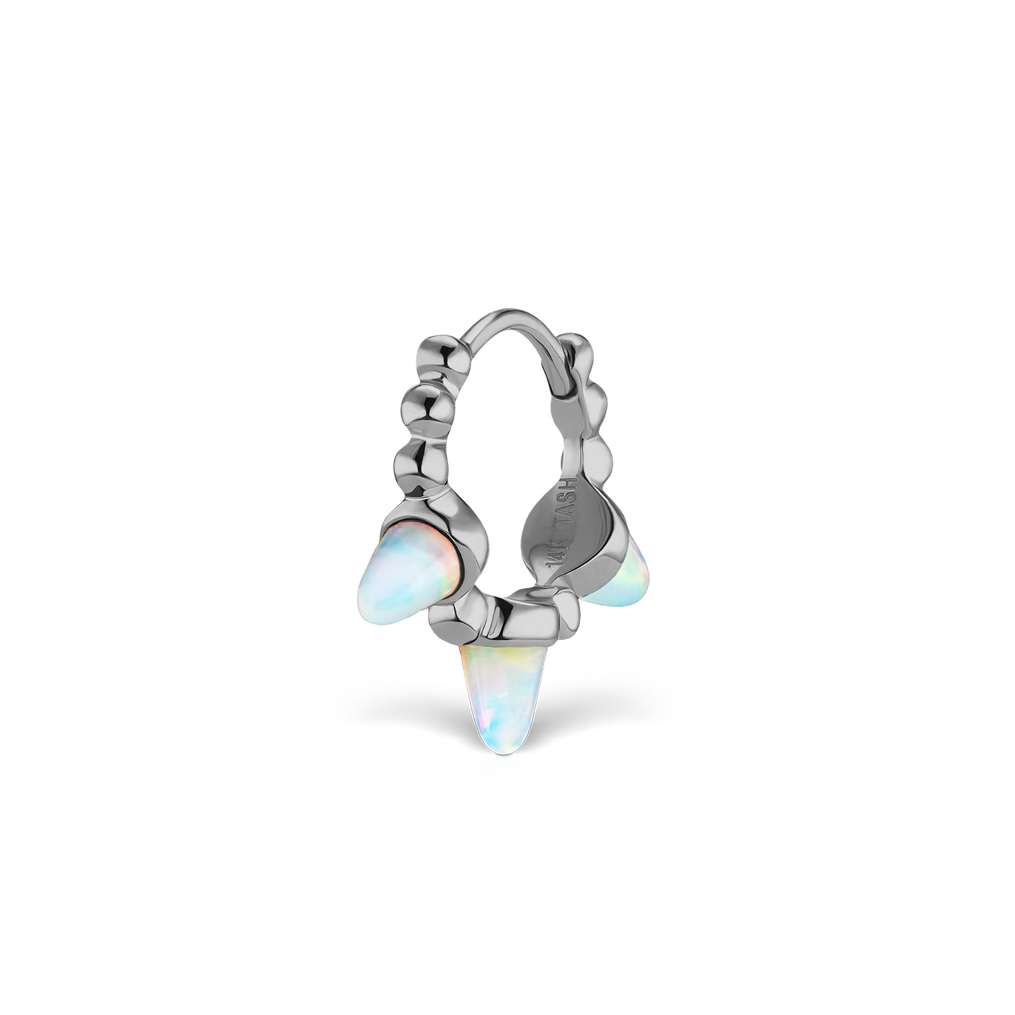 Triple Short Opal Spike Granulated Hoop Earring