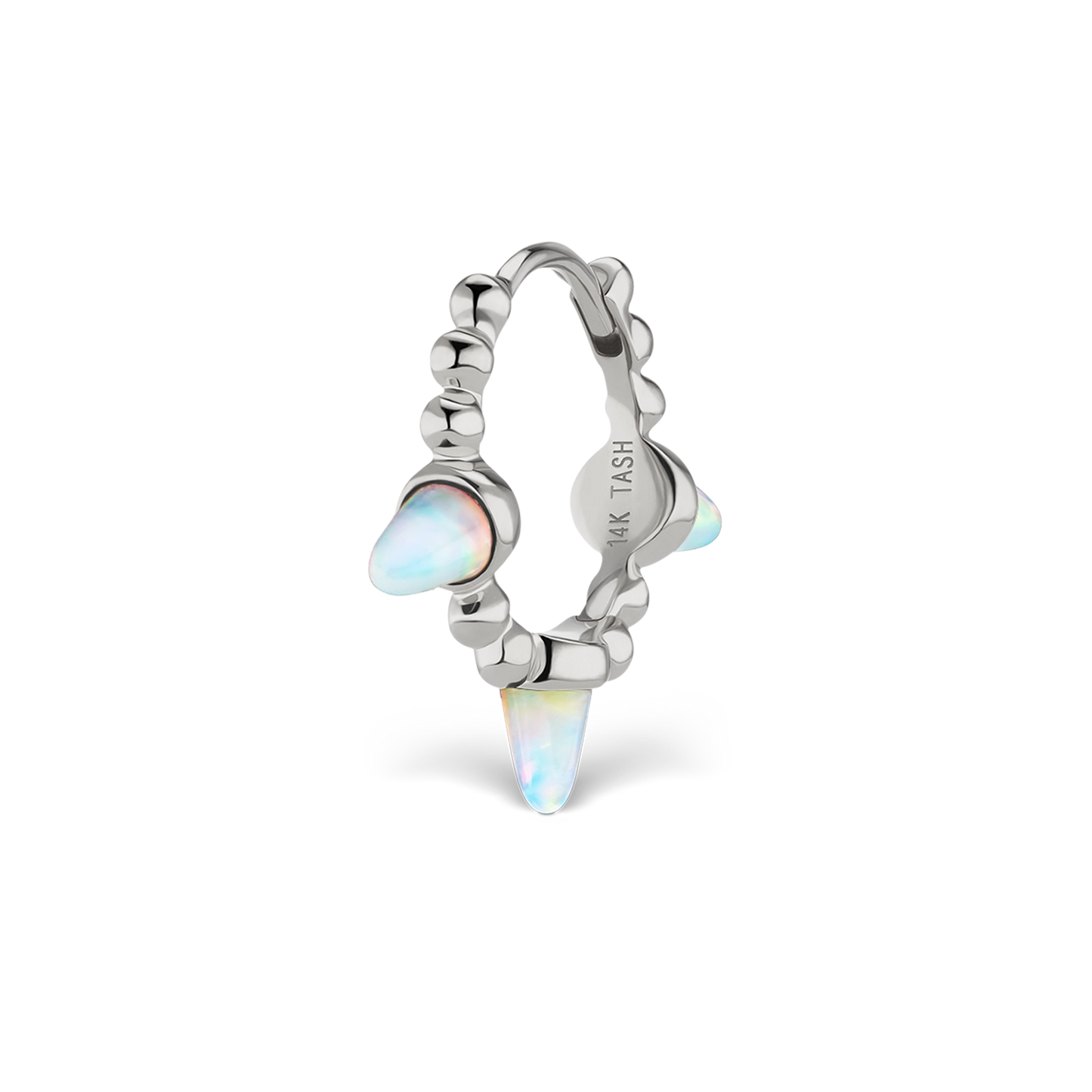 Triple Short Opal Spike Granulated Hoop Earring