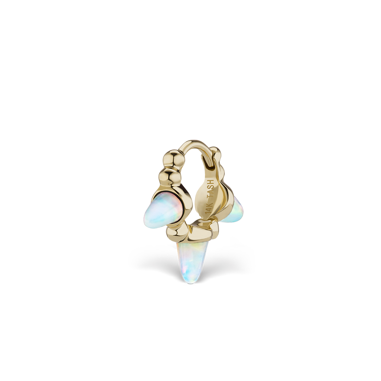 Triple Short Opal Spike Granulated Hoop Earring