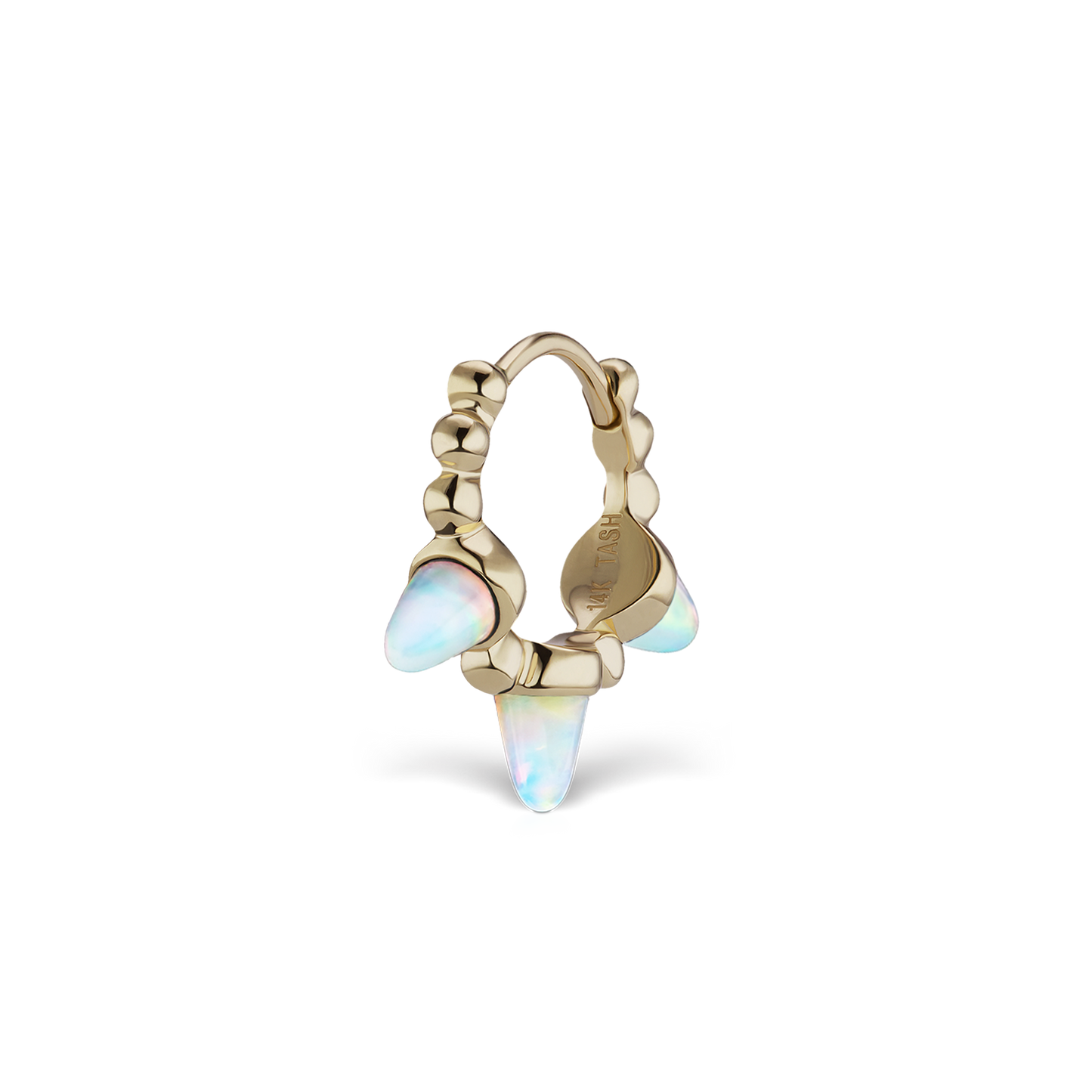 Triple Short Opal Spike Granulated Hoop Earring