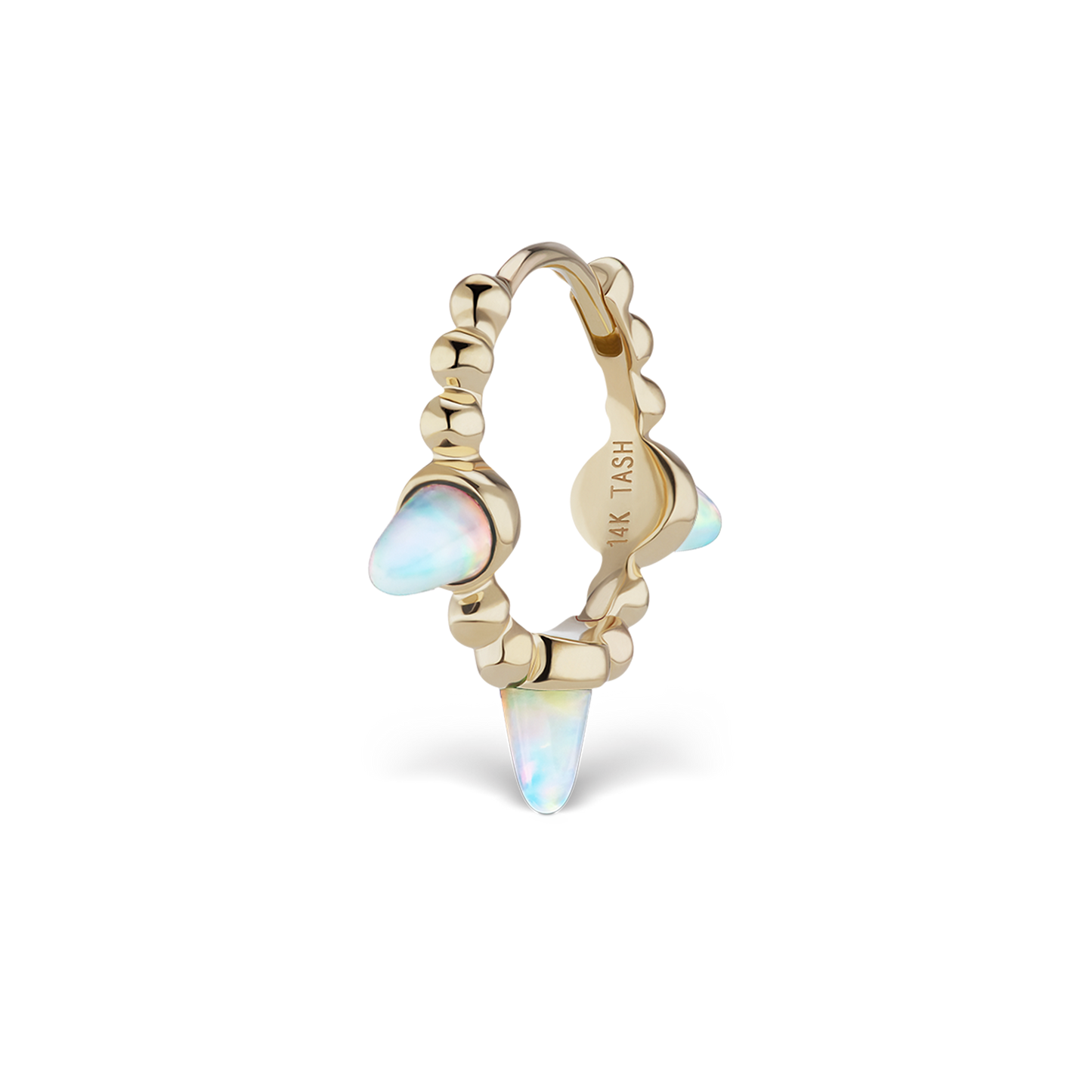 Triple Short Opal Spike Granulated Hoop Earring