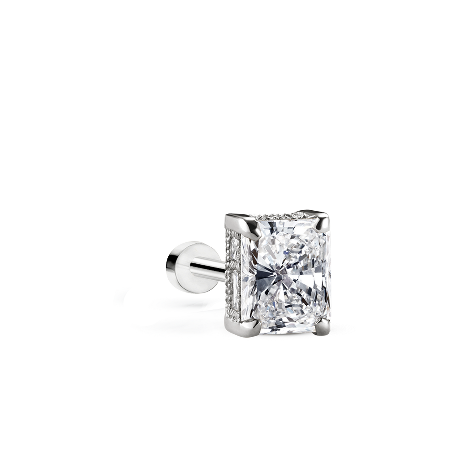 Radiant Diamond Engraved Threaded Stud Earring