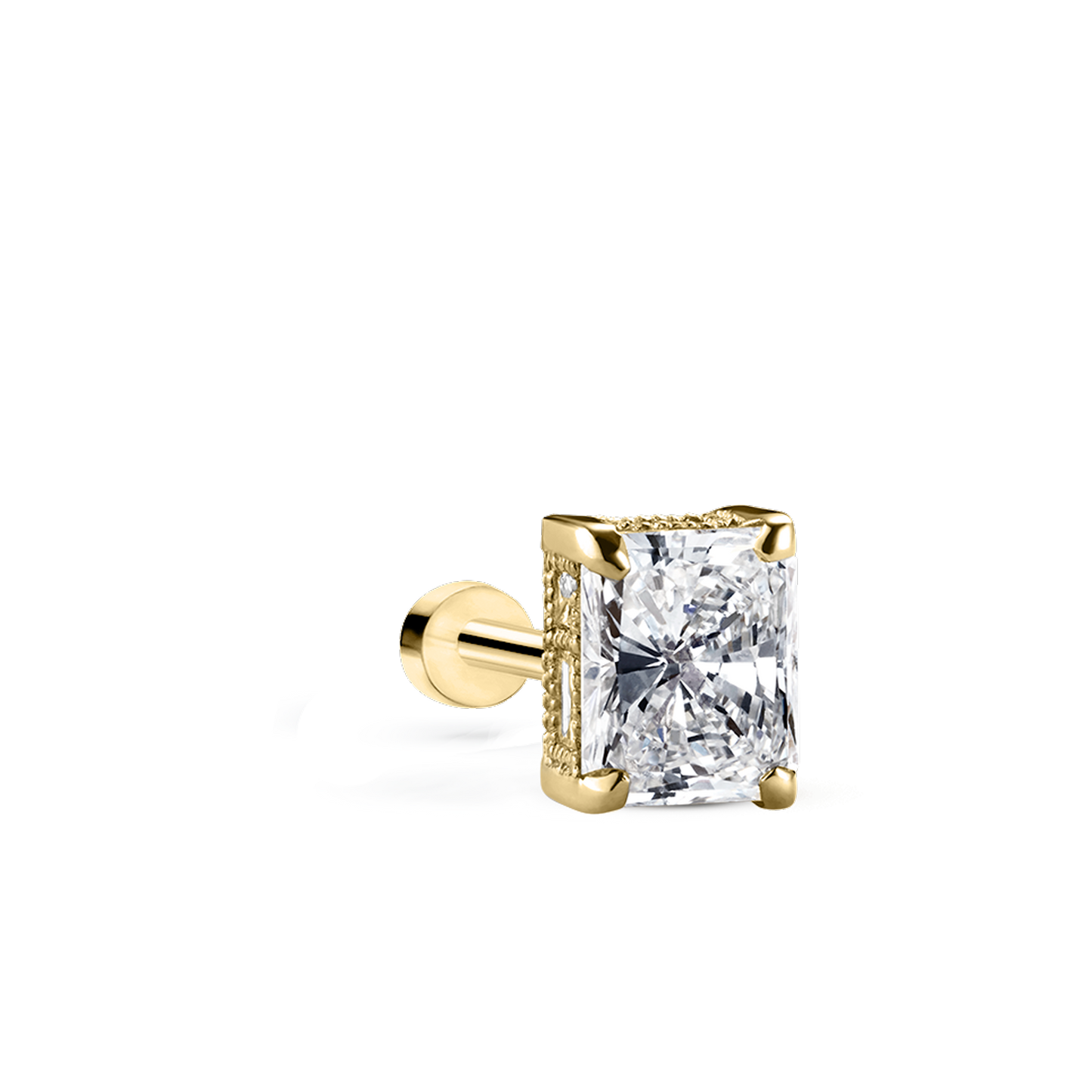 Radiant Diamond Engraved Threaded Stud Earring