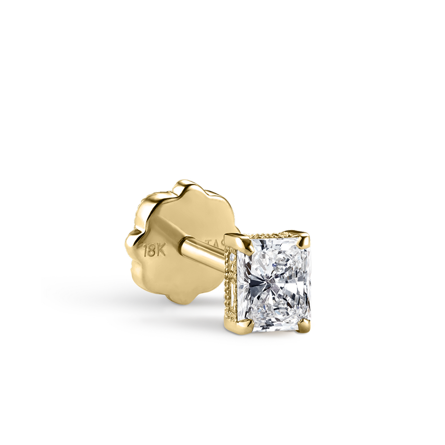 Engraved Radiant Diamond Threaded Stud Earring