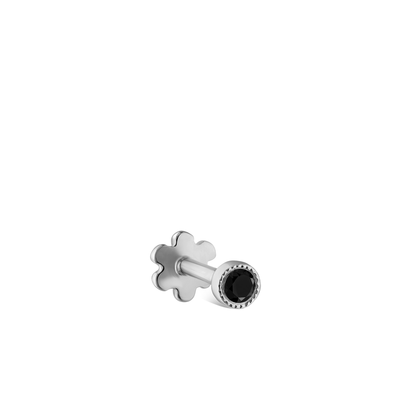 Scalloped Set Black Diamond Threaded Stud Earring
