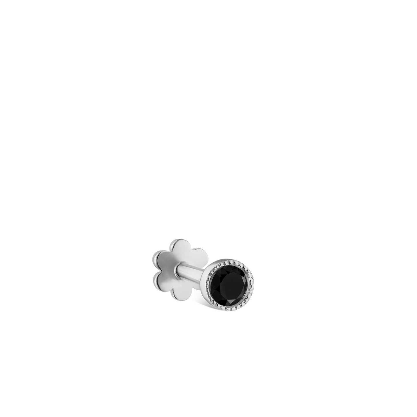 Scalloped Set Black Diamond Threaded Stud Earring