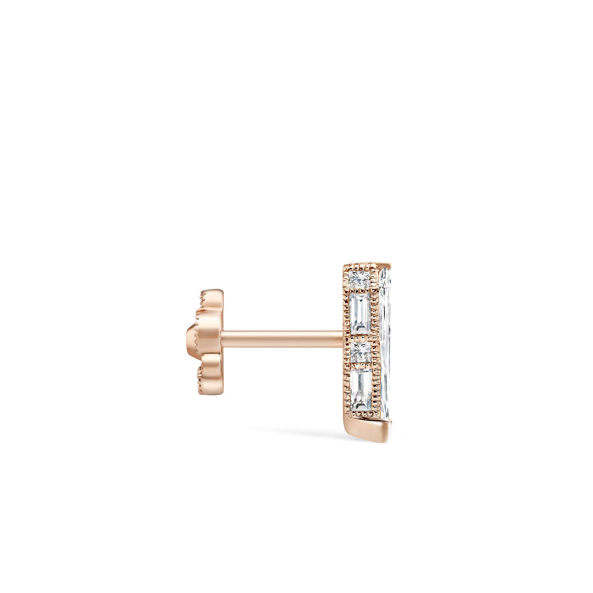 Engraved Silhouette Diamond Threaded Stud Earring