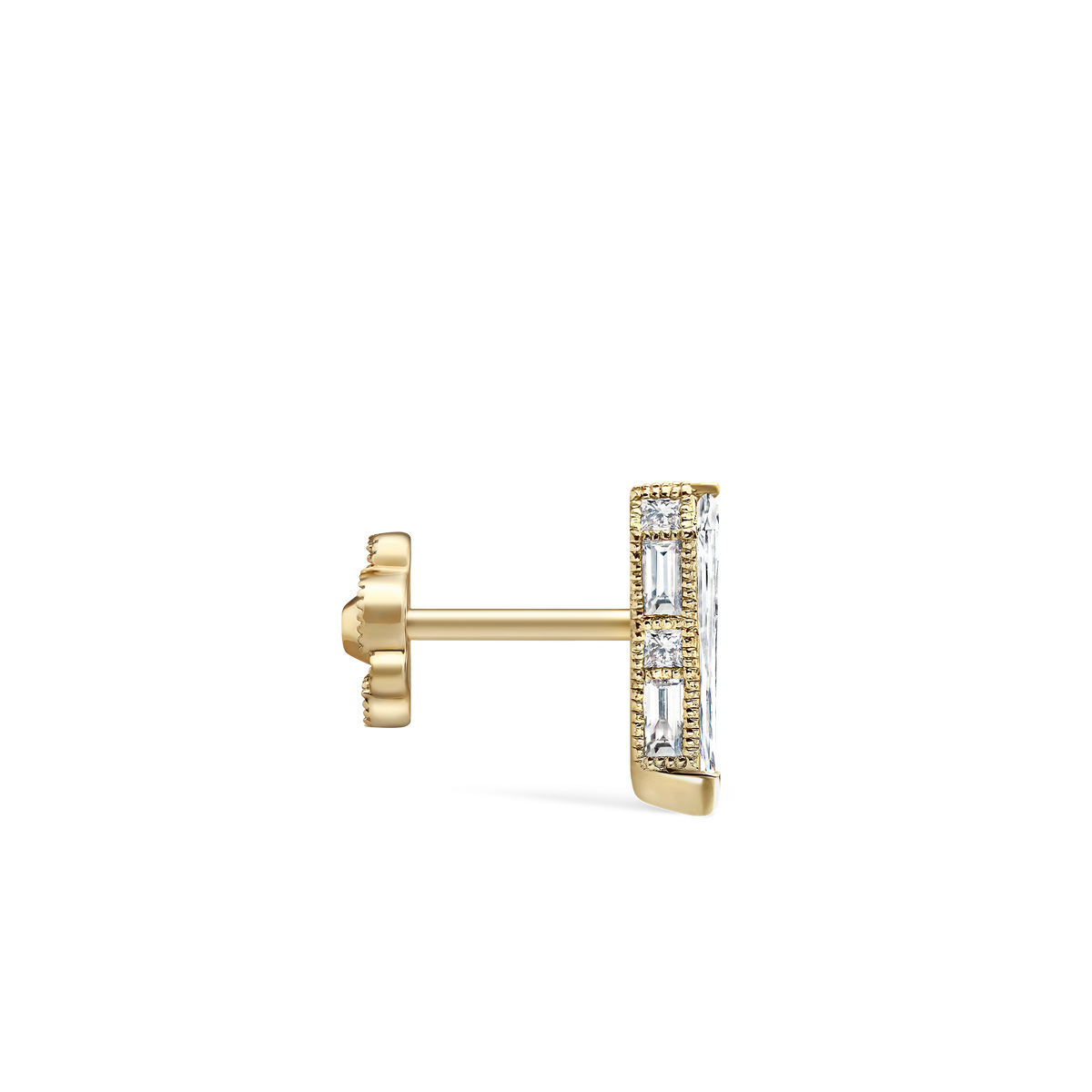 Engraved Silhouette Diamond Threaded Stud Earring