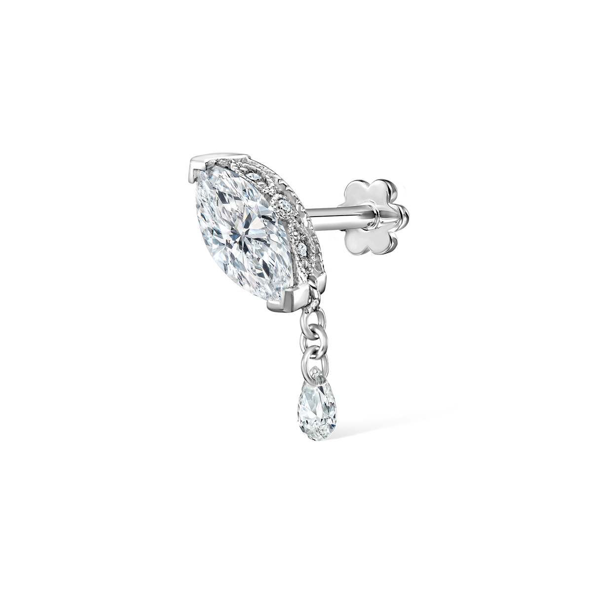 Single Teardrop Marquise Diamond Threaded Stud Earring