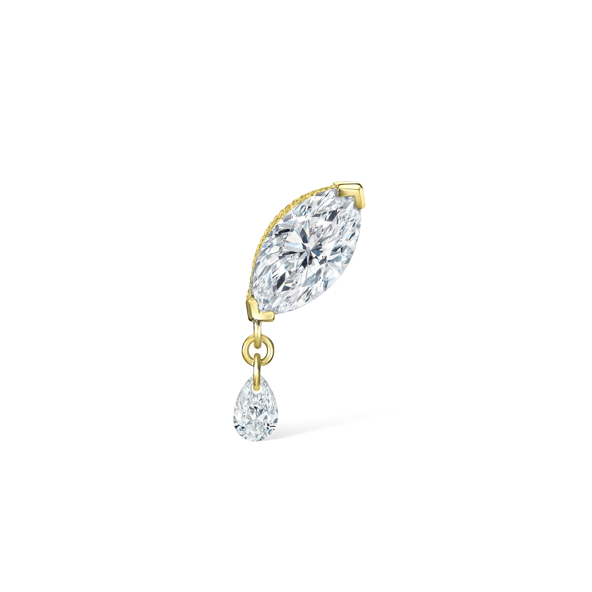 Single Teardrop Marquise Diamond Threaded Stud Earring