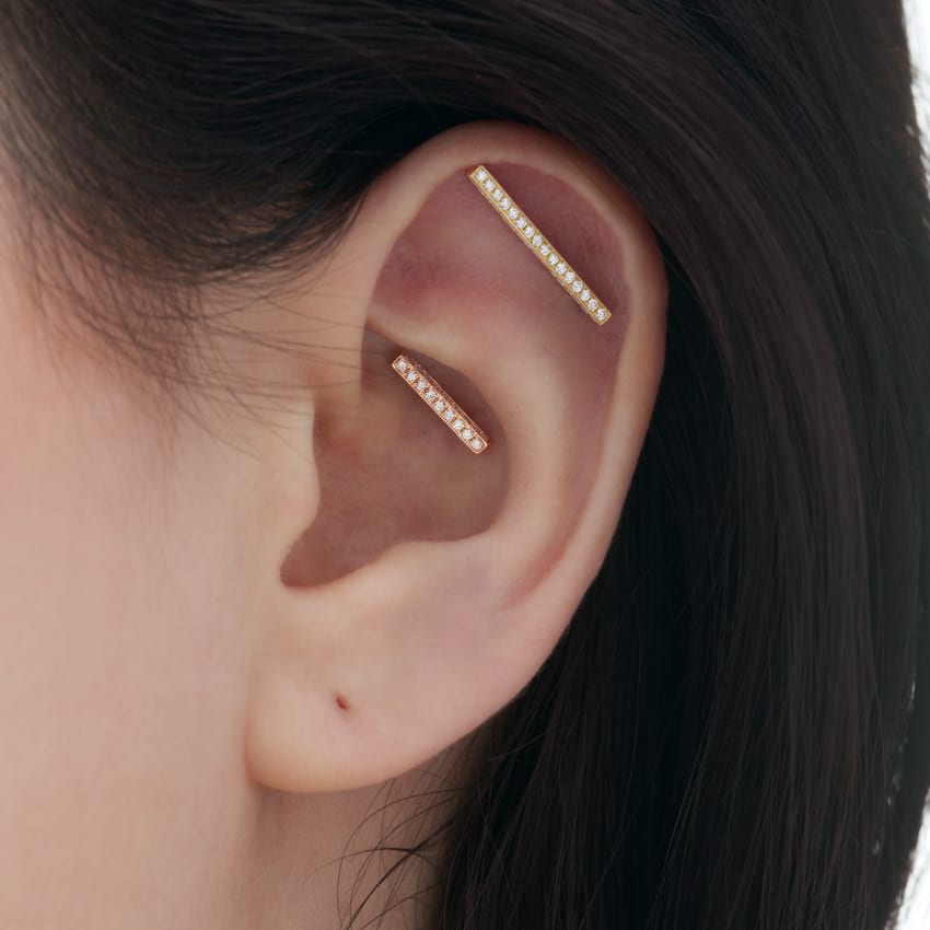 Square Diamond Pavé Bar Threaded Stud Earring With Titanium Backing