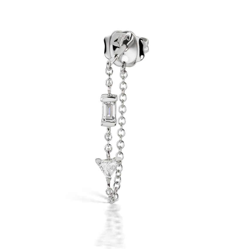 Baguette and Triangle Diamond Chain Wrap Stud Earring