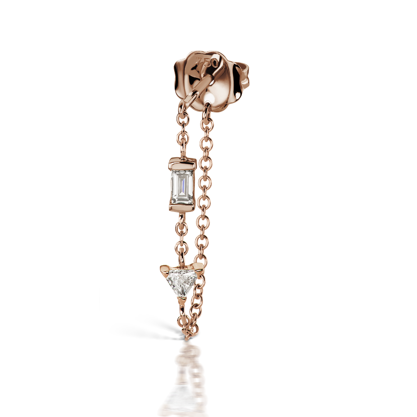 Baguette and Triangle Diamond Chain Wrap Stud Earring