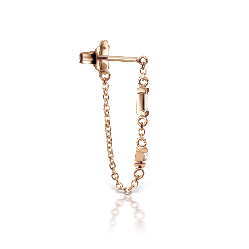 Baguette and Triangle Diamond Chain Wrap Stud Earring