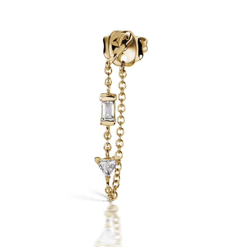 Baguette and Triangle Diamond Chain Wrap Stud Earring