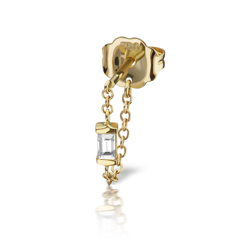 Baguette Diamond Chain Wrap Stud Earring