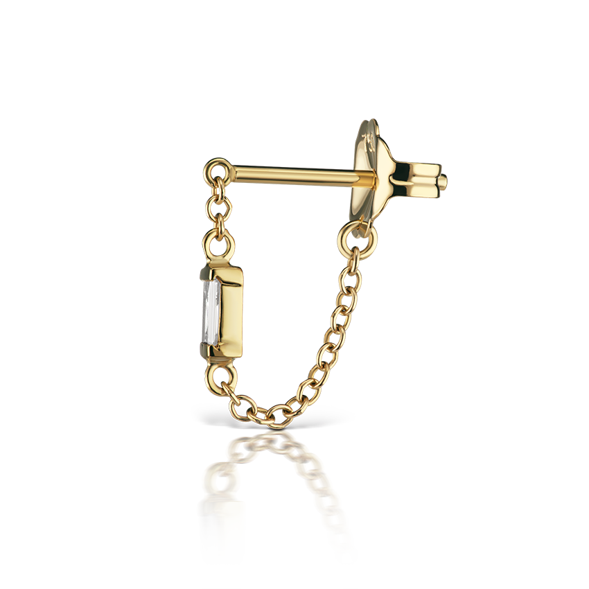 Baguette Diamond Chain Wrap Stud Earring