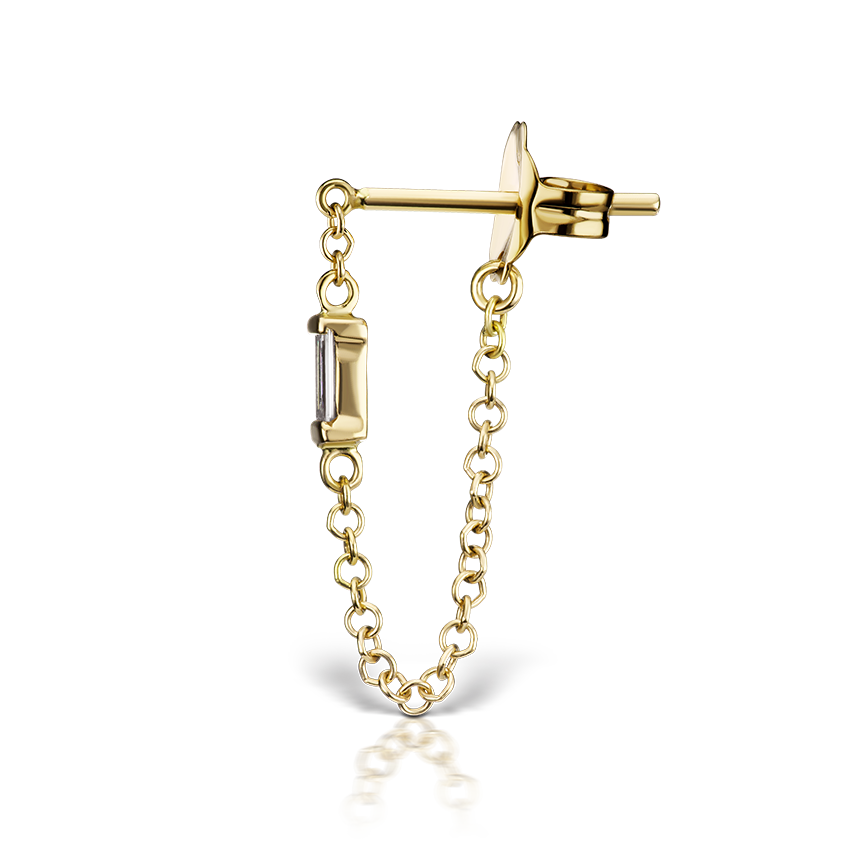 Baguette Diamond Chain Wrap Stud Earring