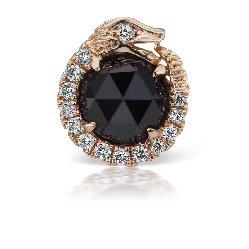 Black and White Diamond Pavé Ouroboros Threaded Stud Earring With Titanium Backing