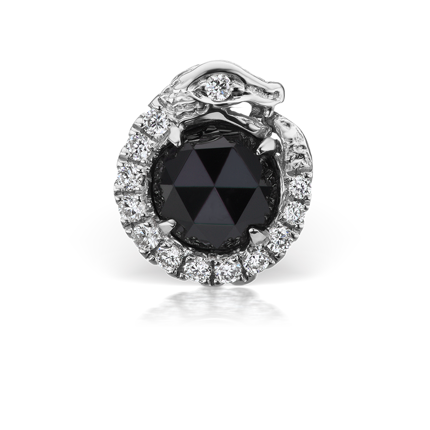 Black and White Diamond Pavé Ouroboros Threaded Stud Earring With Titanium Backing