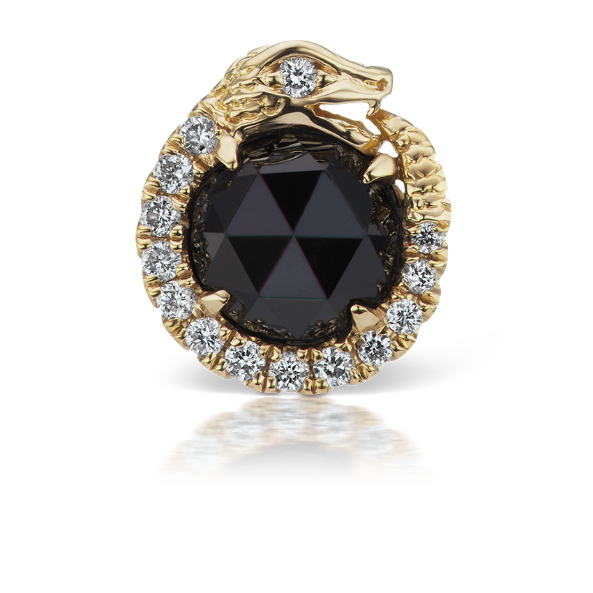 Black and White Diamond Pavé Ouroboros Threaded Stud Earring With Titanium Backing