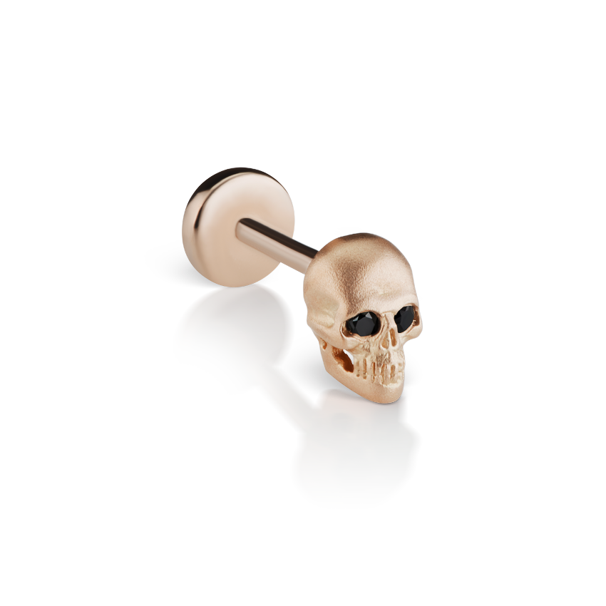 Black Diamond Eye Matte Skull Threaded Stud Earring With Titanium Backing