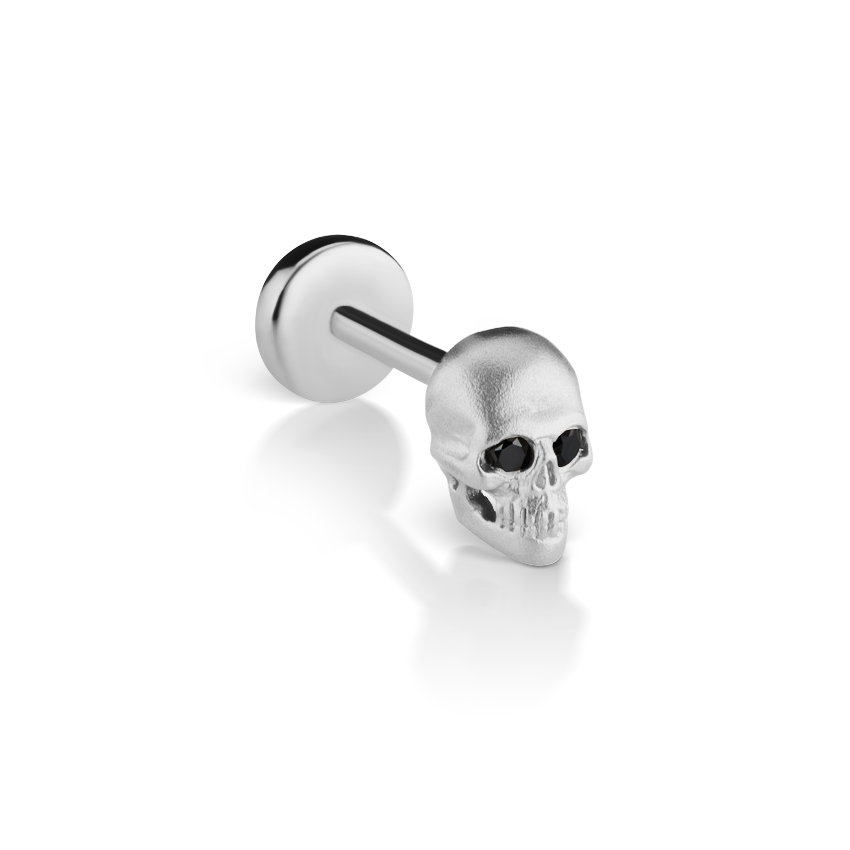 Black Diamond Eye Matte Skull Threaded Stud Earring With Titanium Backing
