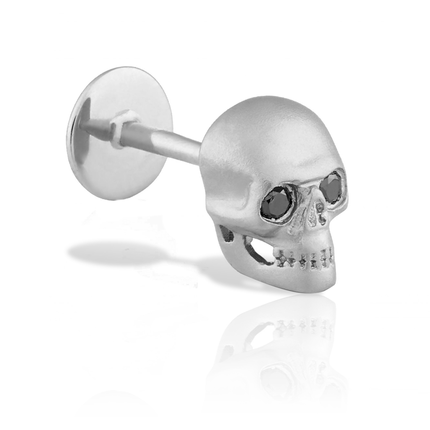 Black Diamond Eye Matte Skull Threaded Stud Earring With Titanium Backing