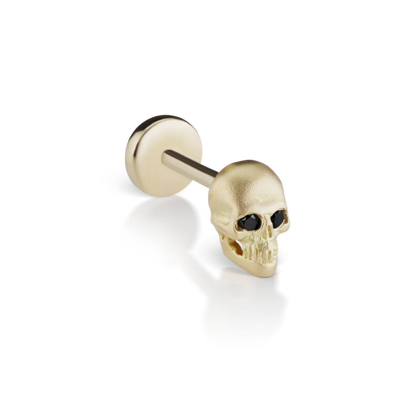 Black Diamond Eye Matte Skull Threaded Stud Earring With Titanium Backing