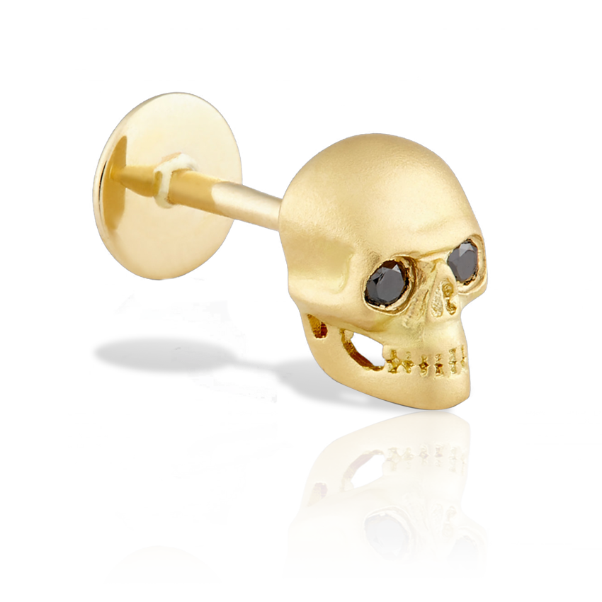 Black Diamond Eye Matte Skull Threaded Stud Earring With Titanium Backing