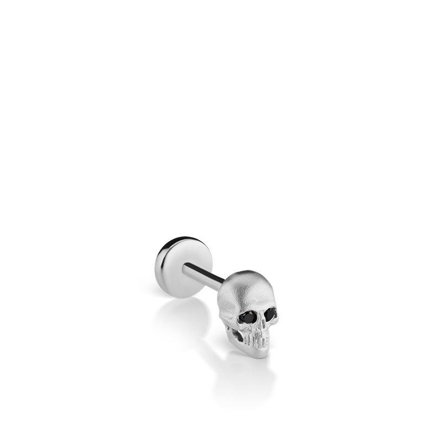 Black Diamond Eye Matte Skull Threaded Stud Earring With Titanium Backing