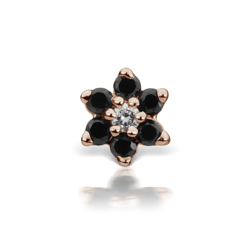 Black Diamond Flower Threaded Stud Earring With Titanium Backing