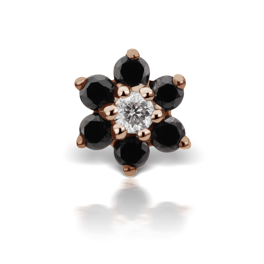Black Diamond Flower Threaded Stud Earring With Titanium Backing