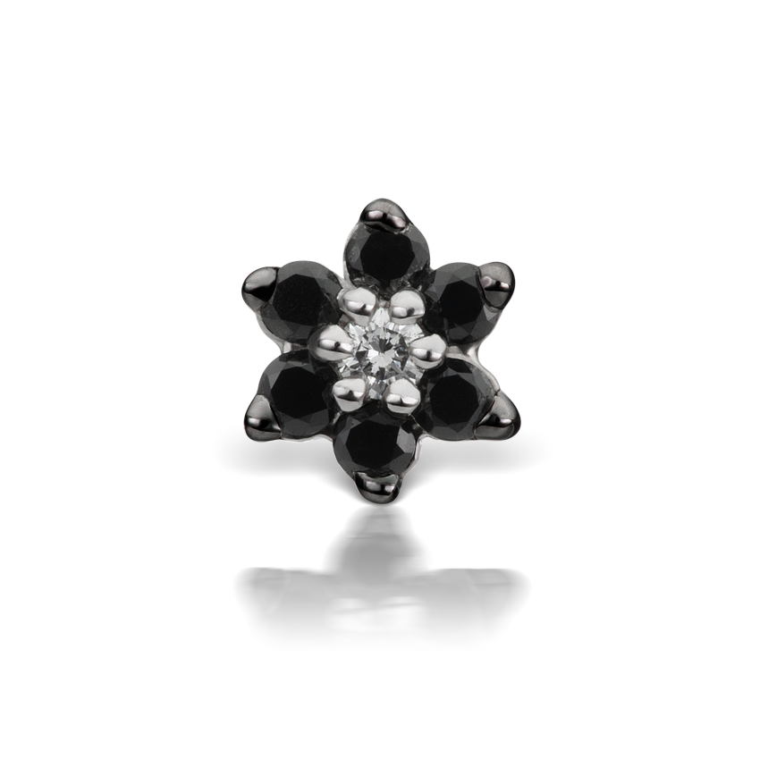 Black Diamond Flower Threaded Stud Earring With Titanium Backing