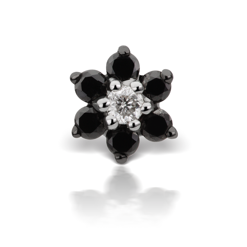 Black Diamond Flower Threaded Stud Earring With Titanium Backing