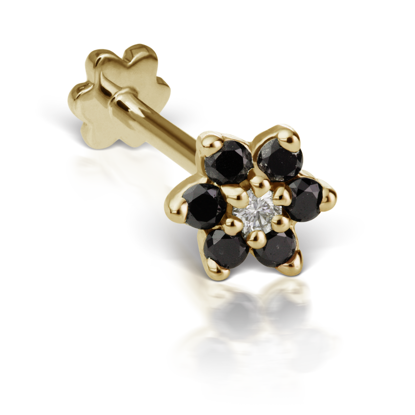 Black Diamond Flower Threaded Stud Earring With Titanium Backing
