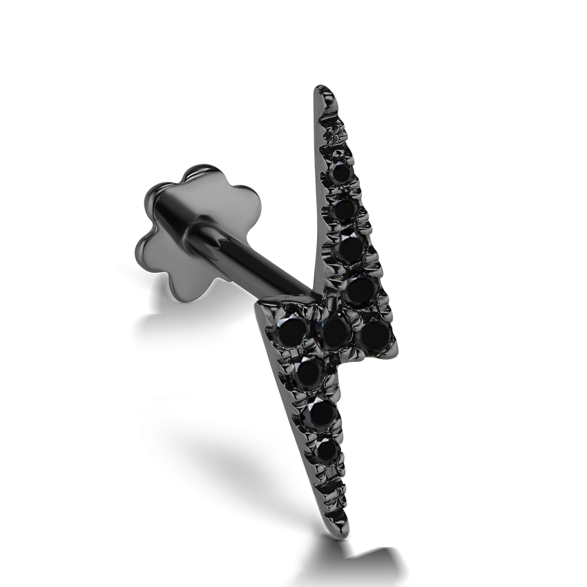 Black Diamond Lightning Bolt Threaded Stud Earring