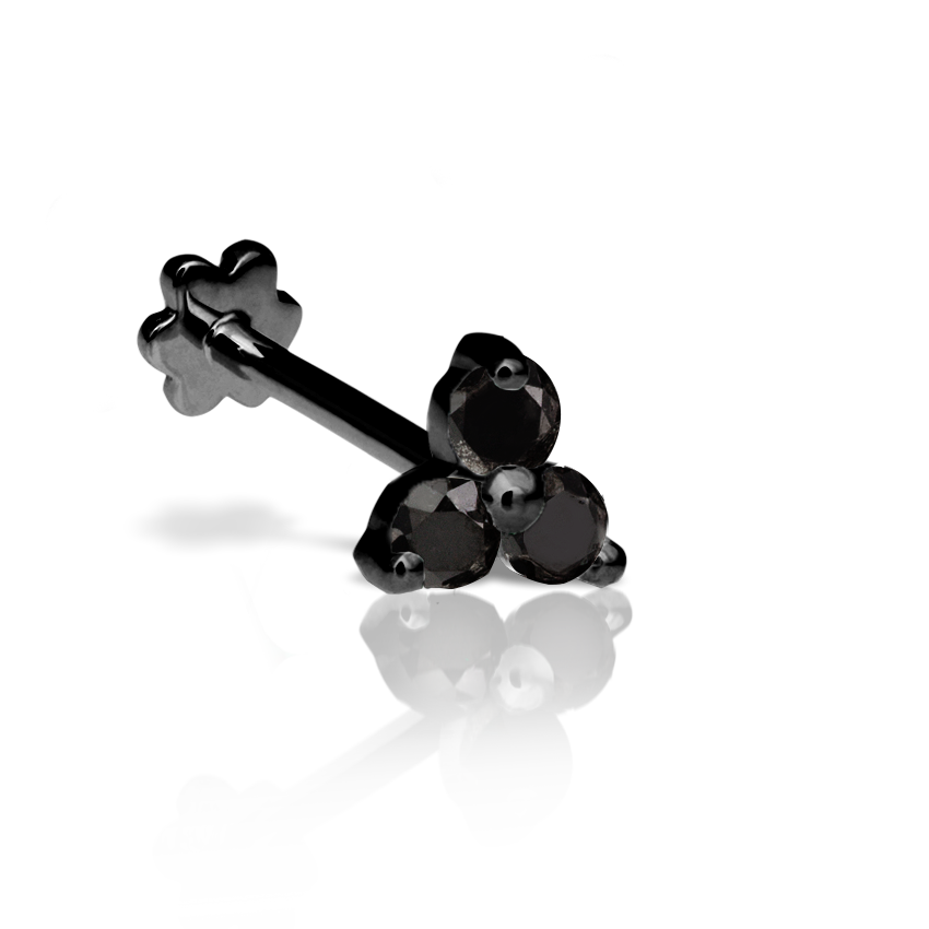 Black Diamond Trinity Threaded Stud Earring With Titanium Backing