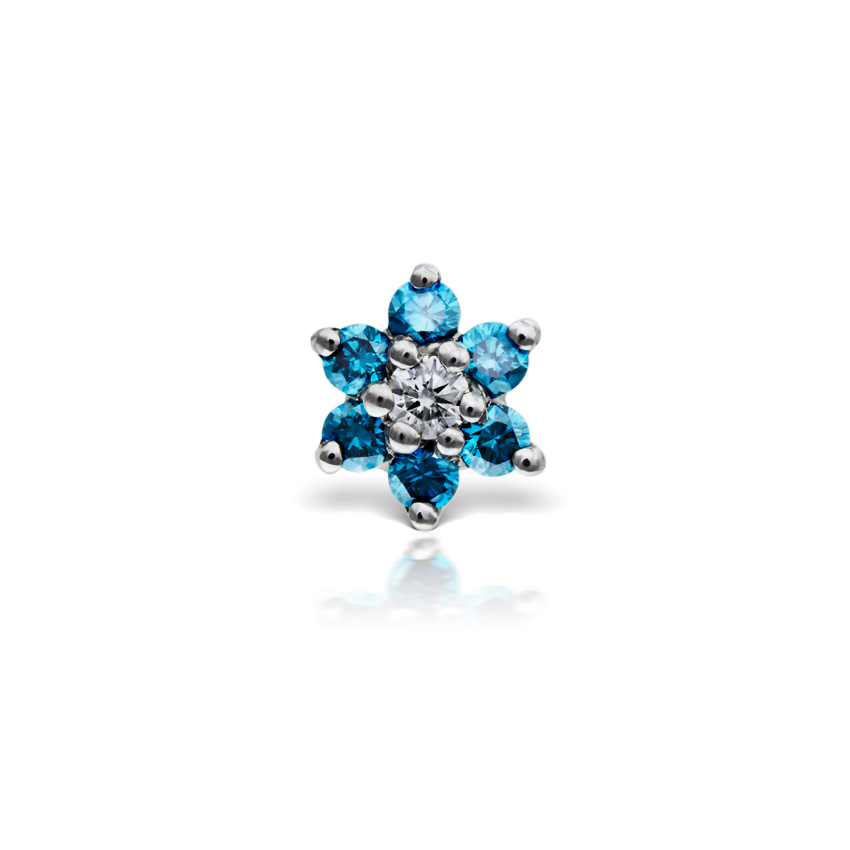 Blue Diamond Flower Threaded Stud Earring With Titanium Backing