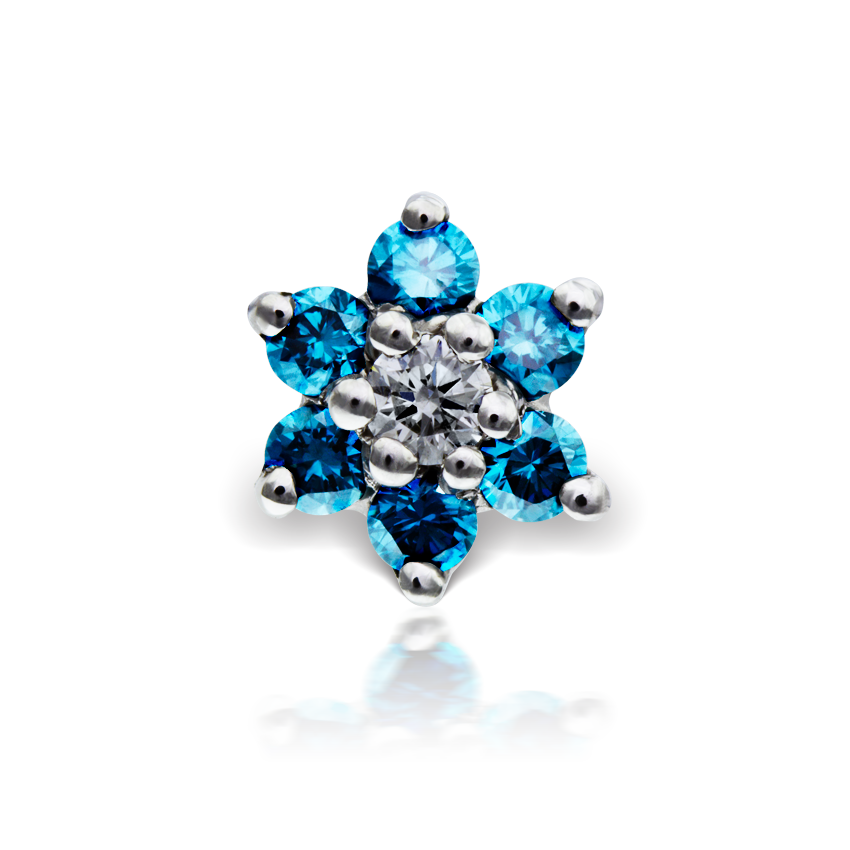 Blue Diamond Flower Threaded Stud Earring With Titanium Backing