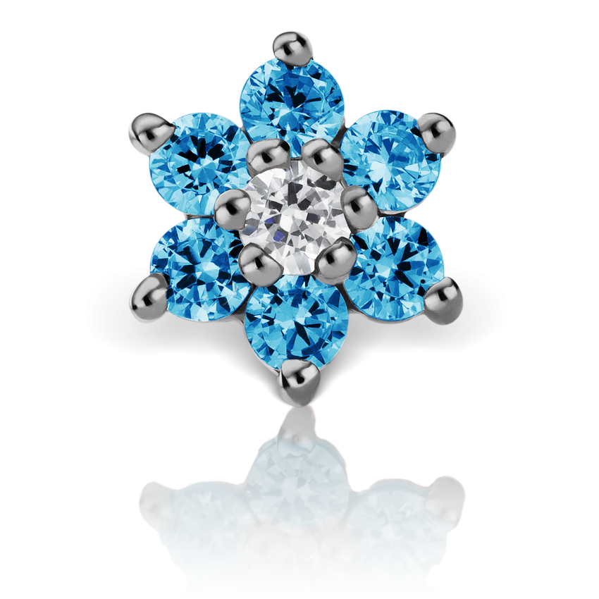 Blue Diamond Flower Threaded Stud Earring With Titanium Backing