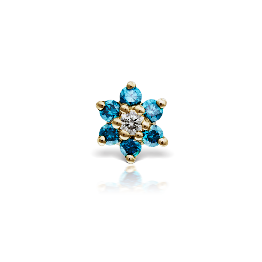 Blue Diamond Flower Threaded Stud Earring With Titanium Backing