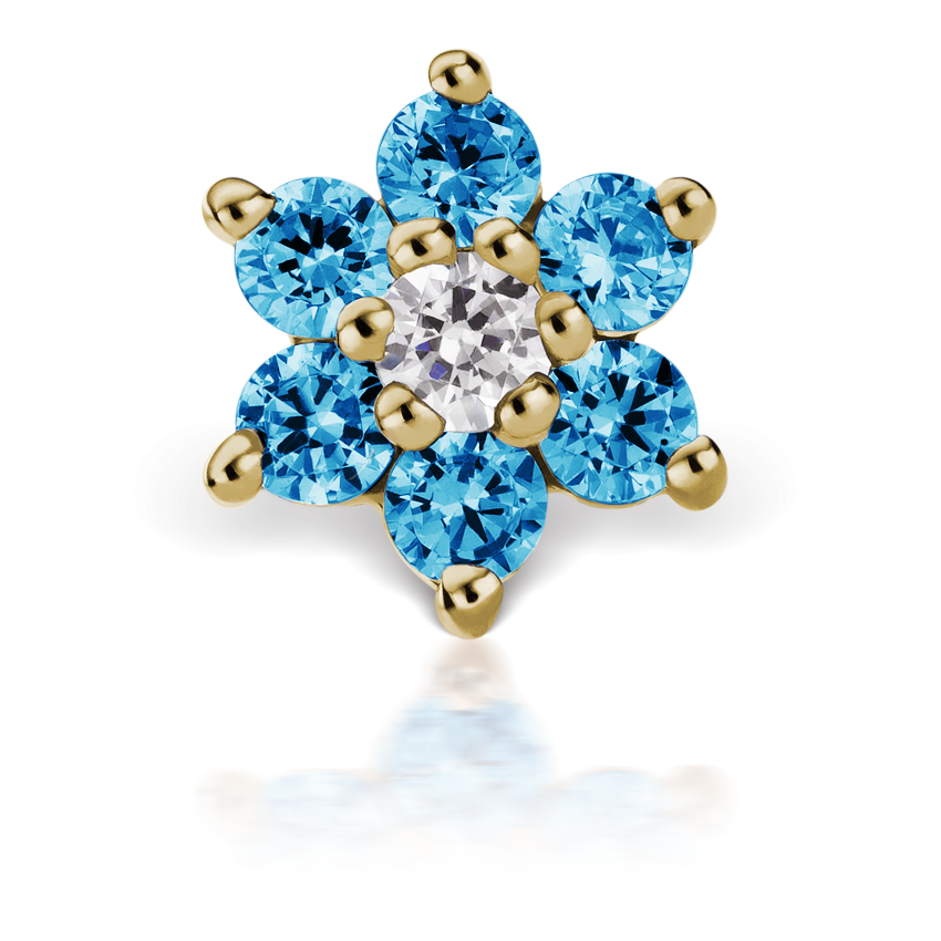 Blue Diamond Flower Threaded Stud Earring With Titanium Backing