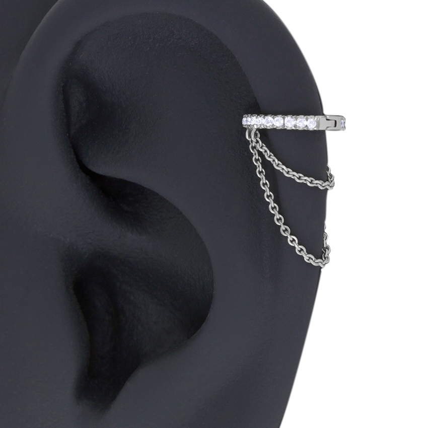 Diamond Eternity with Two Chains Hoop Earring