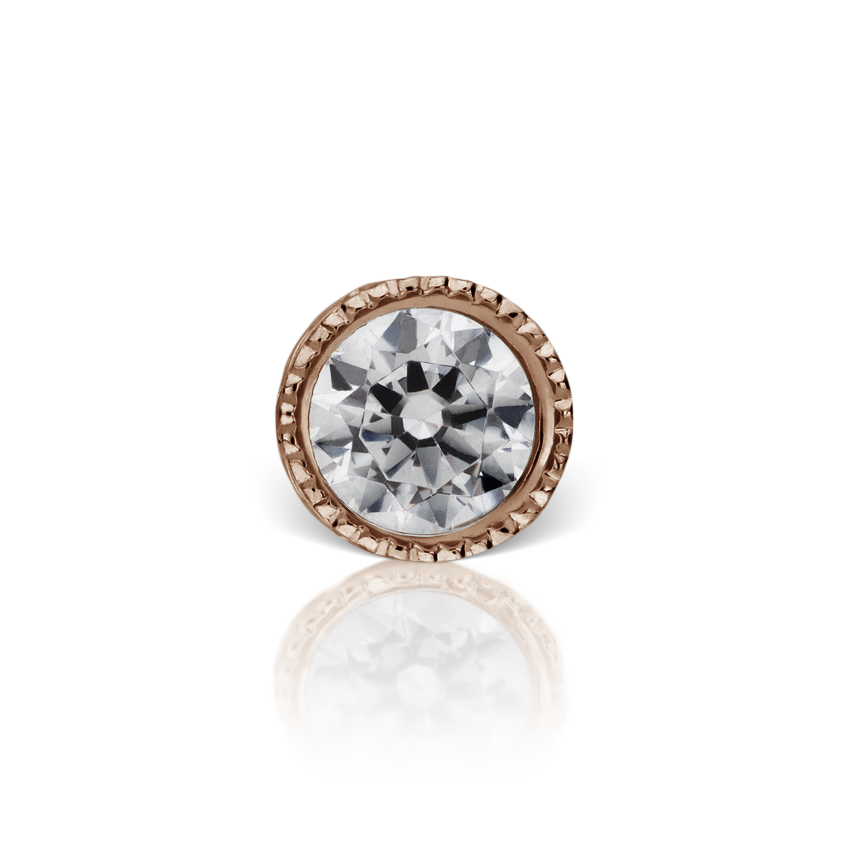 Cubic Zirconia Engraved Cup Threaded Stud Earring With Titanium Backing