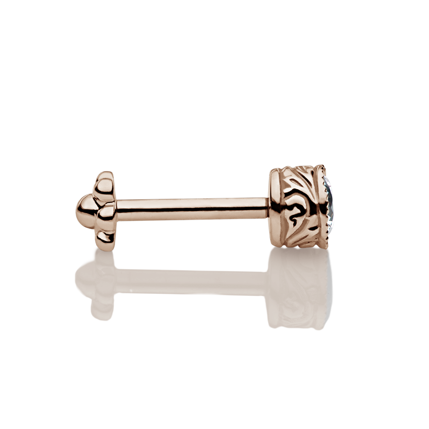 Cubic Zirconia Engraved Cup Threaded Stud Earring With Titanium Backing